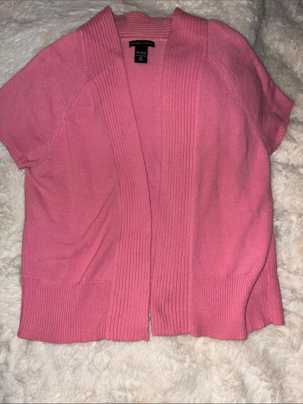 New York & Company Pink Short-Sleeve Open-Front Cardigan